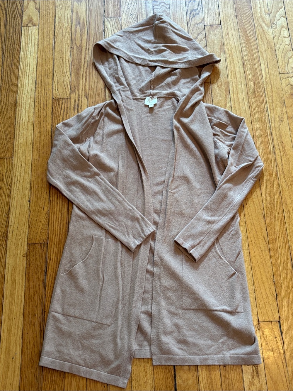 Cyrus Hooded Sweater Cardigan in Taupe size medium